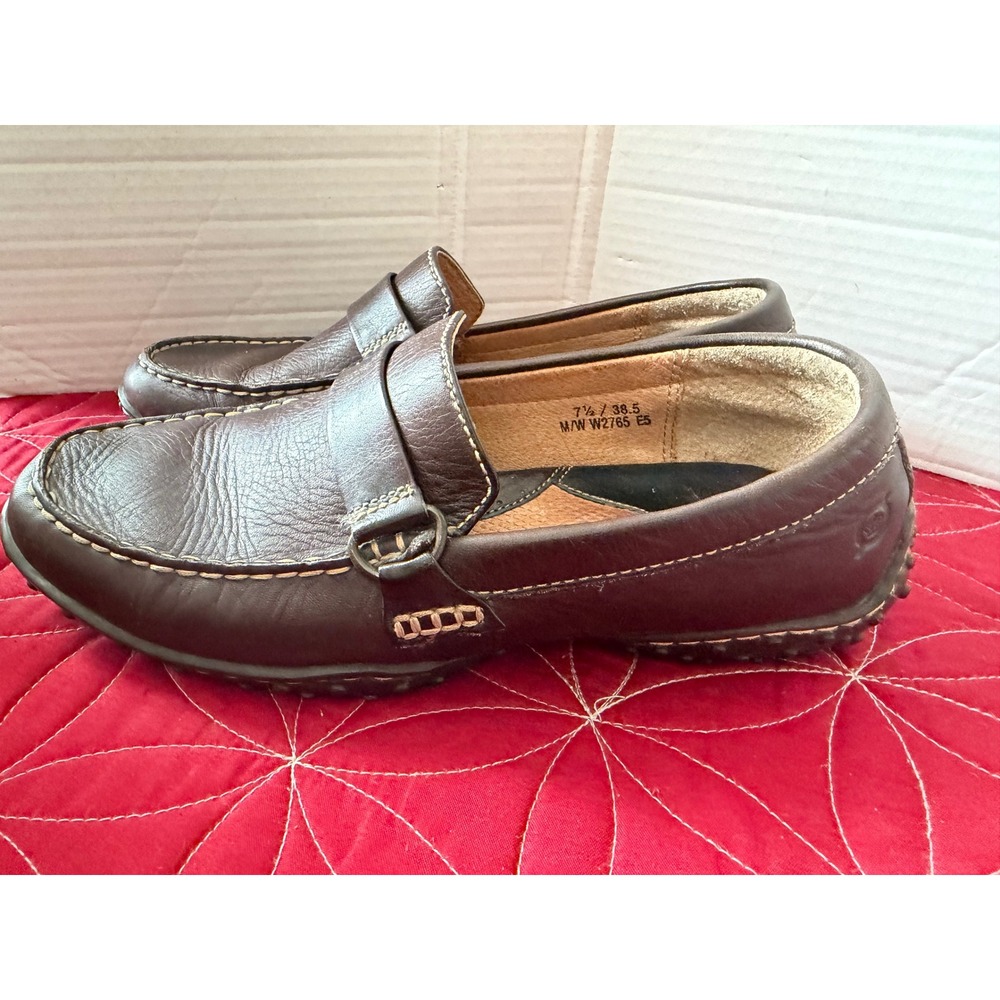 Born Womens Brown Leather Driving Loafers Moc Toe Slip On Shoes W2765 Size 7.5